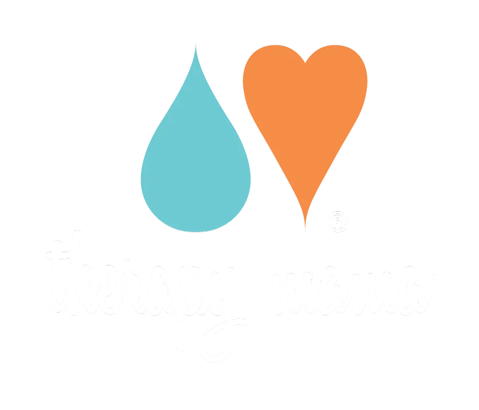 Turquoise water drop and orange heart shape on white background