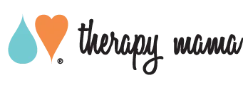 Therapy Mama logo with blue water droplet, orange heart, and registered trademark symbol