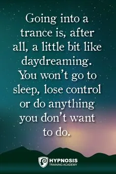 Night sky with silhouetted mountain and text about trance and daydreaming, featuring Hypnosis logo