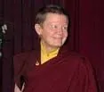 Person wearing maroon and yellow robes in formal portrait setting